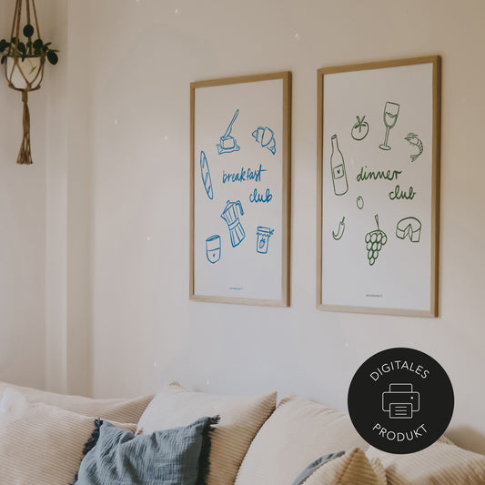 Design Poster mit verschiedenen Illustrationen rund um das Thema Abendessen zum Download.