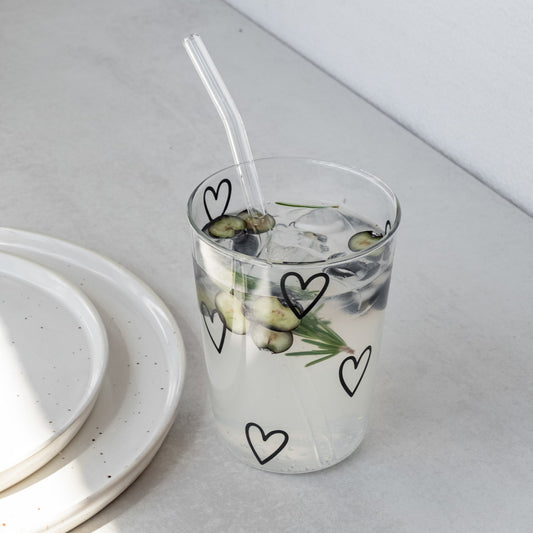 Trinkglas Herzen schwarz | Eulenschnitt