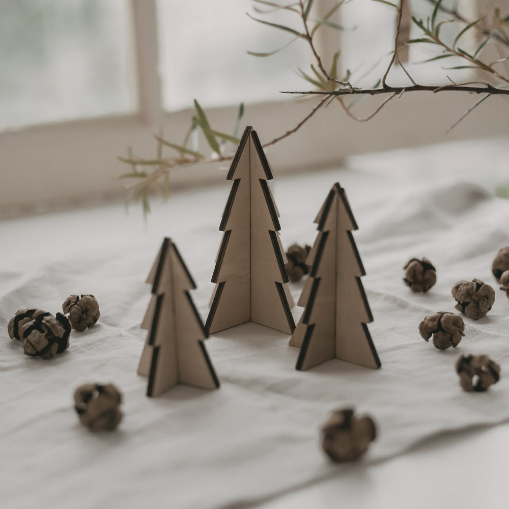 3er Set Tannenbäume klein natur |Eulenschnitt