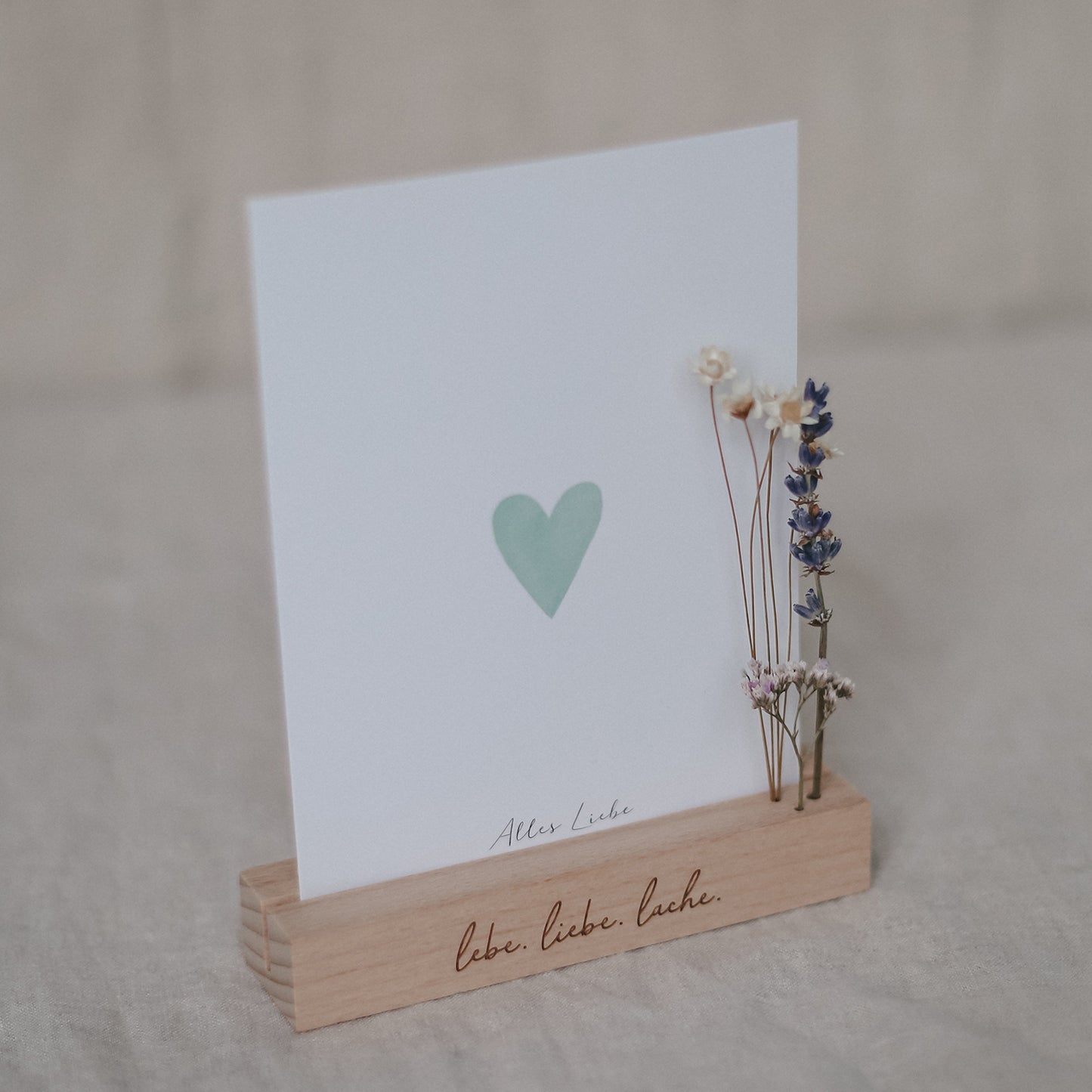 Soporte para tarjetas y flores secas de 12 cm Lebe Liebe Lache en juego de 2