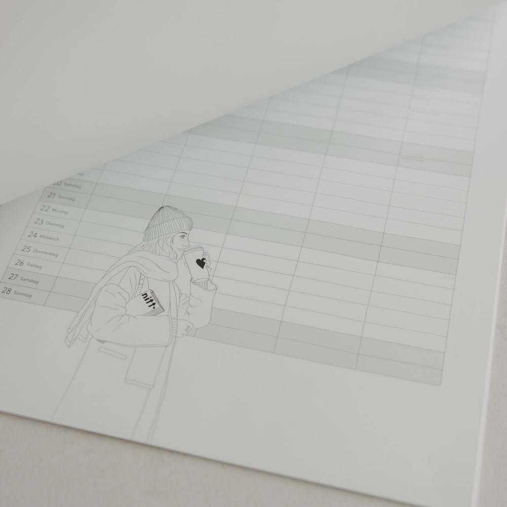 Familienkalender mit Illustration und Wochenplanung im Überblick