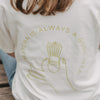 Detailaufnahme Print „Matcha is always a good idea“ auf weißem T-Shirt