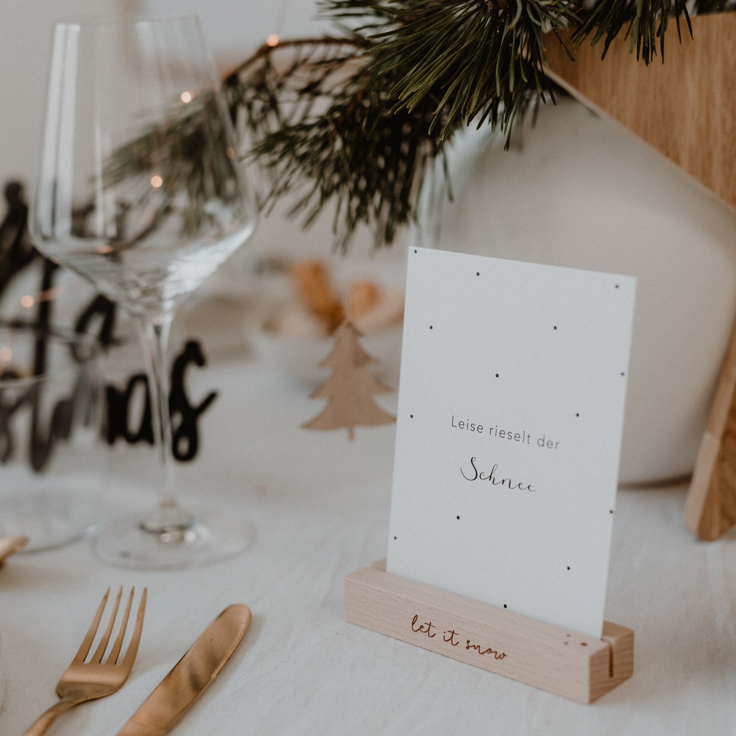 Lot de 2 Porte-cartes et fleurs séchées "Let it snow" 