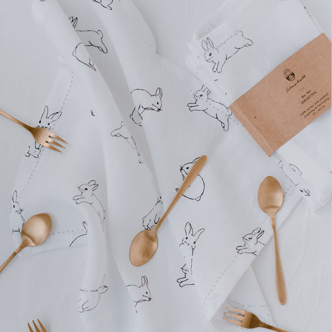 Leinen Servietten Kaninchen im 4er Set