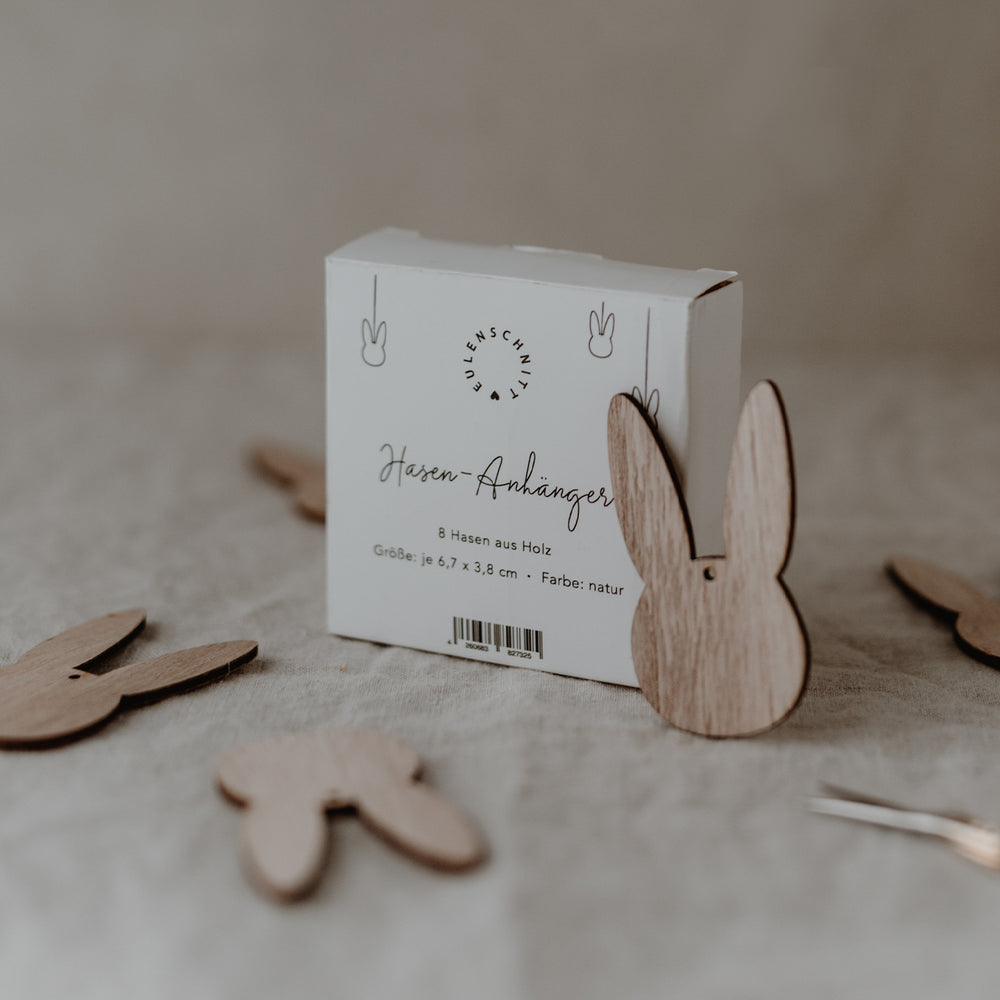 Pendentifs en bois lapin naturel en lot de 8