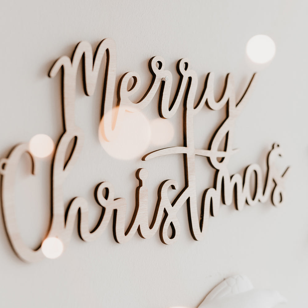 Lettrage en relief "Merry Christmas" en bois naturel