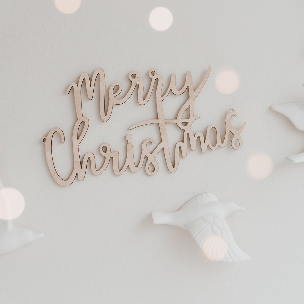 Lettrage en relief "Merry Christmas" en bois naturel