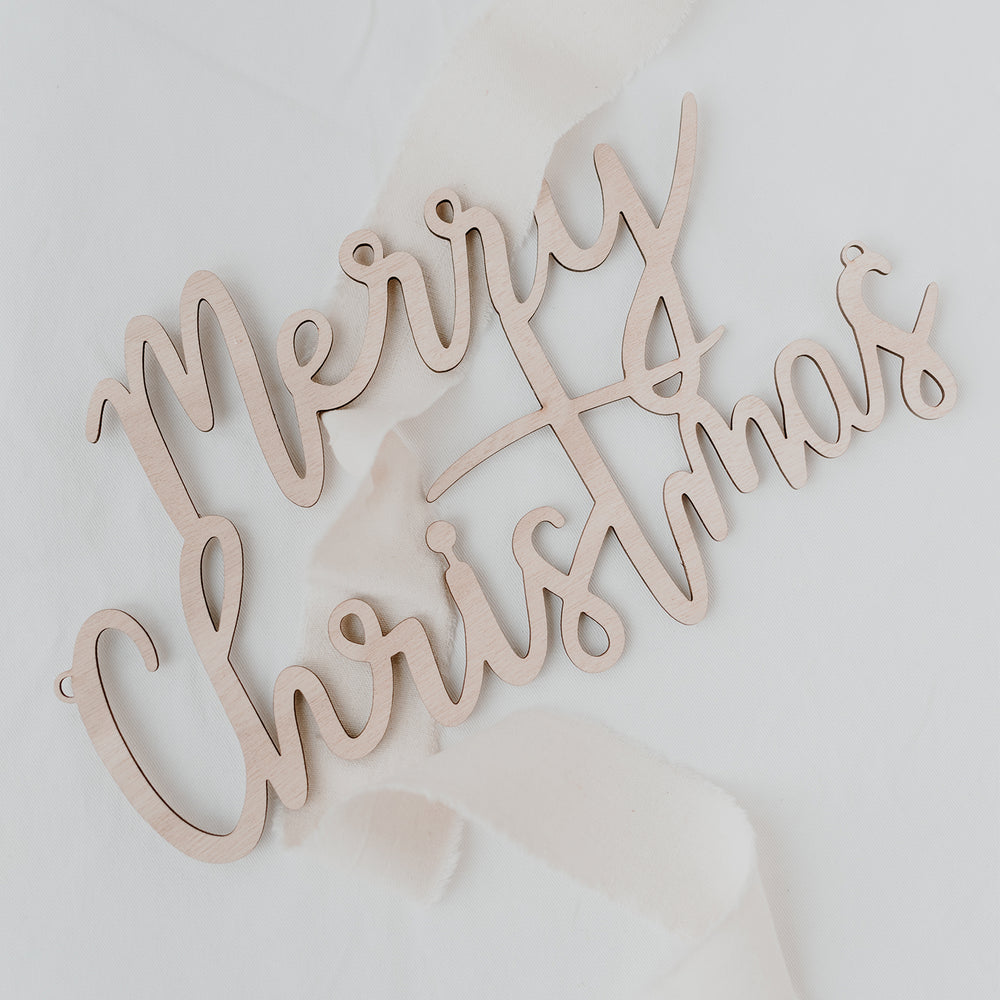 Lettrage en relief "Merry Christmas" en bois naturel