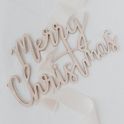 Lettrage en relief "Merry Christmas" en bois naturel