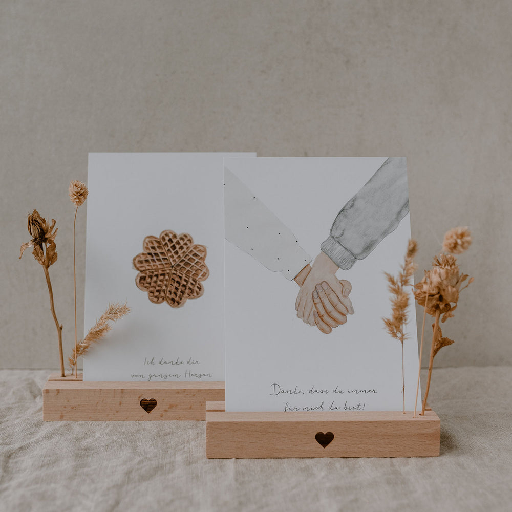 Support de cartes et fleurs séchées "Coeur" en lot de 2