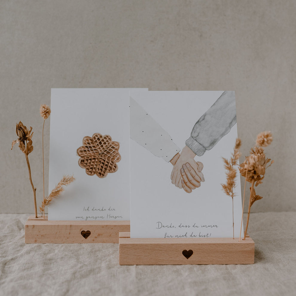 Support de cartes et fleurs séchées "Coeur" en lot de 2