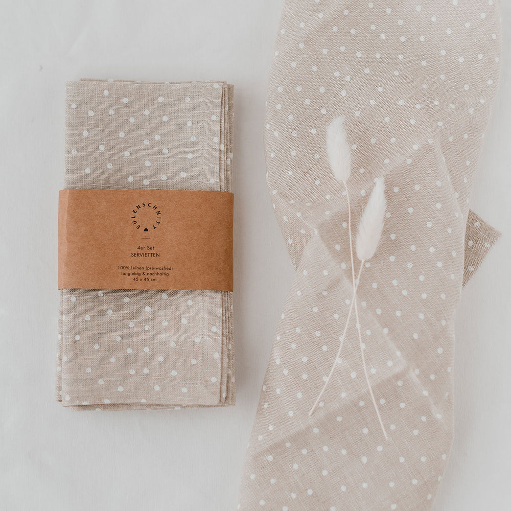 Serviettes en lin naturel à pois en lot de 4