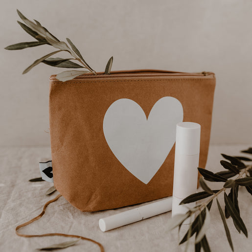 Trousse cosmétique coeur marron